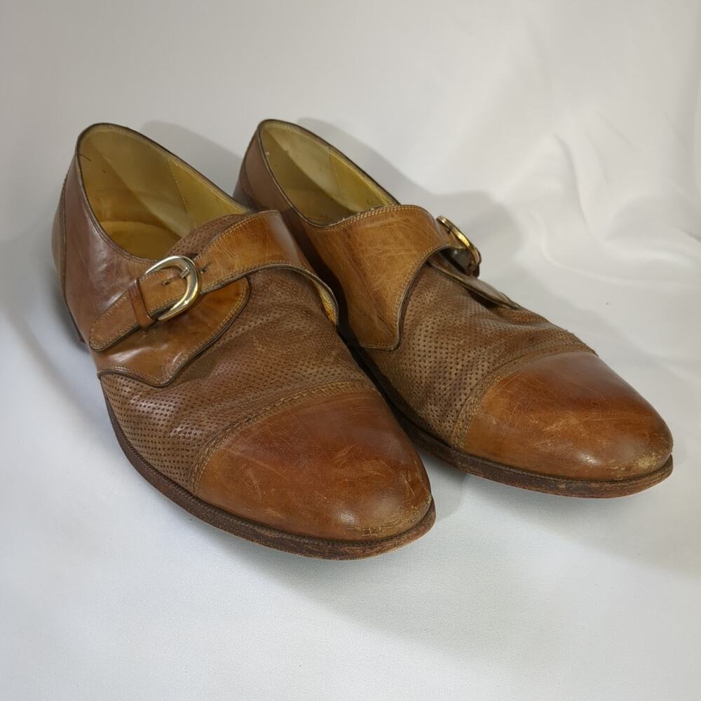 Cole Haan Revilla luggage Buckle Dress Shoes Congac Brown Monk Strap Leather